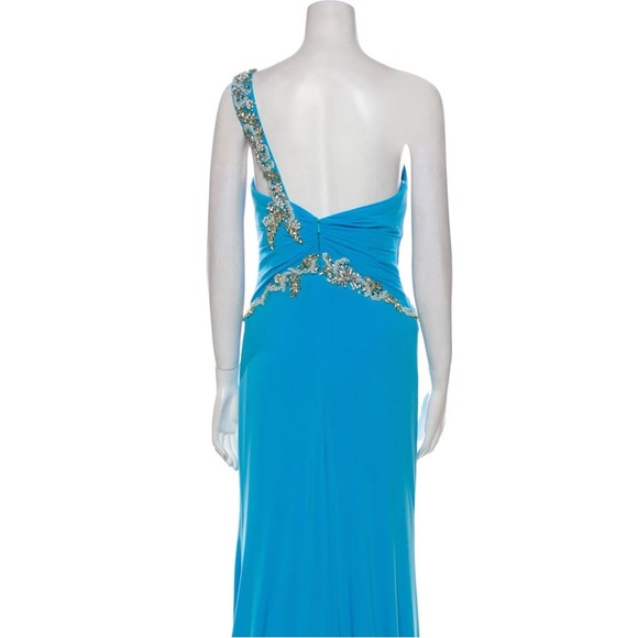One Shoulder Corset Back Evening Gown/Formal Dress | Turquoise/Blue w/ Sequins - Picture 16 of 16